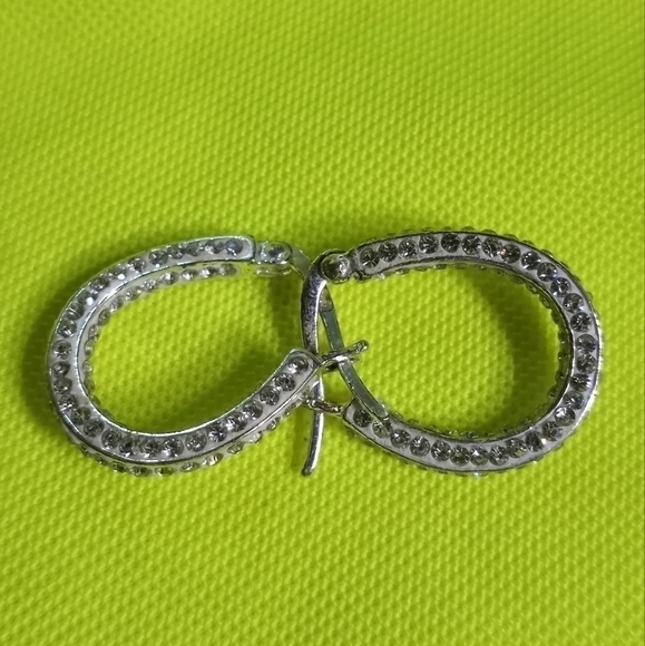 Silvertone crystal hoop wire earrings - Picture 1 of 8